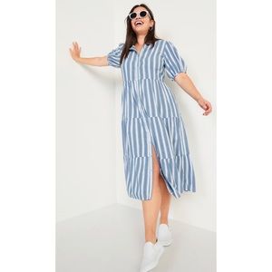 NWT old navy puff sleeve tiered striped sundress flowy midi dress